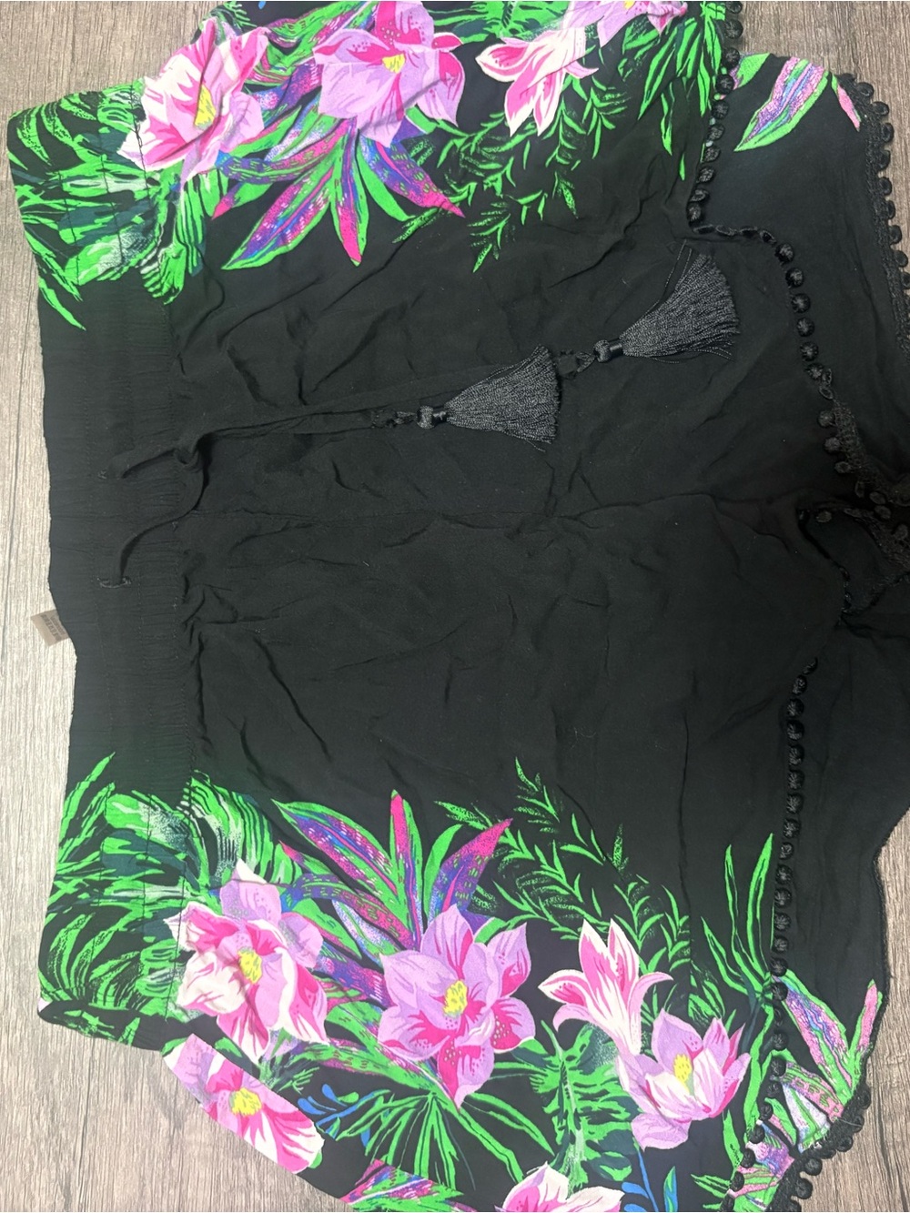 Victoria's Secret Black Floral Tassel Beach Coverup shorts